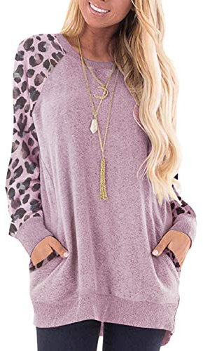 Yuson Girl Magliette a Maniche Lunghe da Donna Maglie Donna Felpa Casual Top Pullover con Tasche Camicia a Maniche Lunghe da Donna(Viola, S)