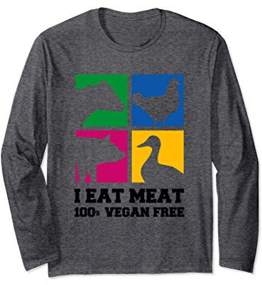Divertido Vegano Gratis Barbacoa Comedor de Carne Manga Larga