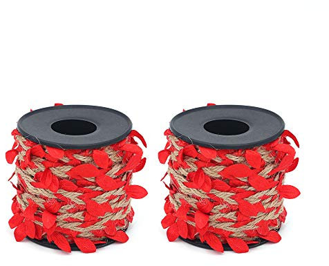 Shiwaki 2 Pezzi di spago di Iuta con Foglia, Nastro di Foglie di 33 Piedi con Bobina per la Decorazione del Giardino di casa di Nozze - Rosso