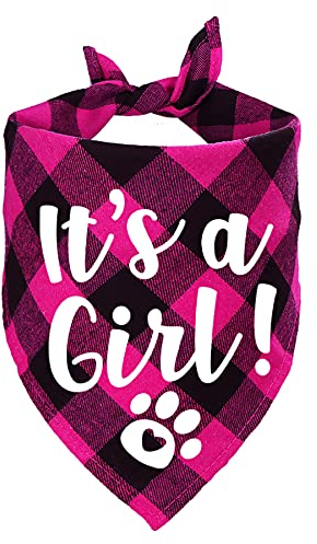 STMK It's A Girl Hundehalstuch, kariert, Schwangerschaftsankündigung, Hundehalstuch, Baby-Ankündigung, Hundehalstuch, Geschlechtsoffenbarung, Foto-Requisite für Hunde, Rosa