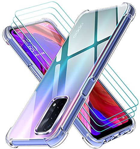 ivoler Klar Hülle für Oppo A54 5G / Oppo A74 5G mit 3 Stück Panzer Schutz Glas, Dünne Weiche TPU Silikon Transparent Stoßfest Schutzhülle Durchsichtige Kratzfest Handyhülle Case