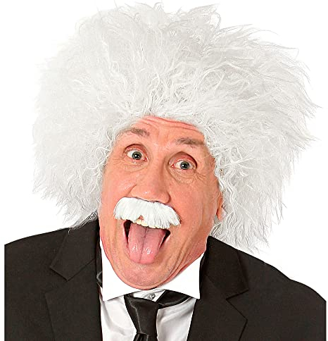 W WIDMANN MILANO Party Fashion - Einstein Perücke & Schnurrbart Set - Ideal für Mottoparty & Karneval, Hochwertiges Kunsthaar, Verrückter Wissenschaftler Look