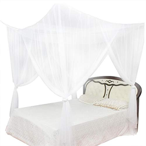 Moustiquaire, 4 Coins de lit à baldaquin Moustiquaire Lit Queen Size King Size La moustiquaire est Plus Grande Que la Plupart des Autres moustiquaires, Convient aux Lits Doubles à King Size(Blanc)