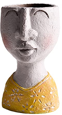 TSQZE Topf Gesicht Kopf Keramik Gesicht Deko, 15 cm Cartoon Blumentopf Moderne Gesichts Blumentopf Gesicht Pflanzer Für Drinnen Und Draußen, Büro, Gart Und Home Deko (Gelb)