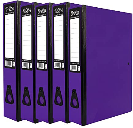 5 x Pukka Foolscap A4 Glossy Box Files with Document Clip & Push Lock School Work Office 70mm Spine File Organiser (Purple)