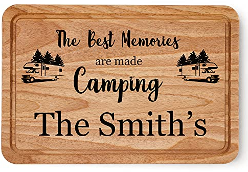 Personalised Chopping Board, Camping Memories, Camping Gifts, Campervan Caravan Kitchen Beech Wood Cutting Board, Food Prep, New Home Gifts House Warming Gift
