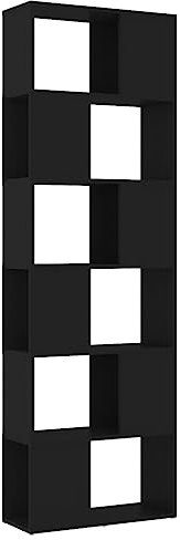vidaXL Bücherregal Raumteiler mit 6 Fächern Standregal Aktenregal Raumtrenner Regal Wandregal Aufbewahrung Dekoregal Schwarz 60x24x186cm Holzwerkstoff