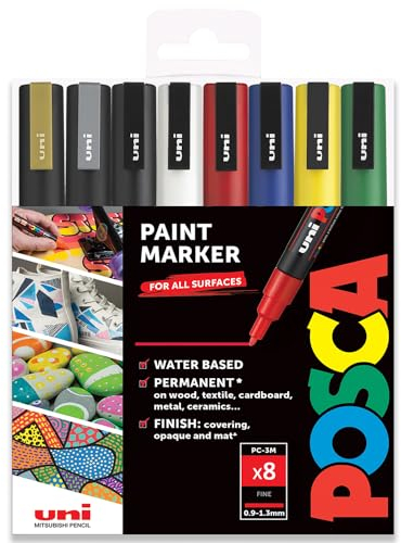 Posca Lot de 8 marqueurs à peinture PC-3M - 0,9-1,3 mm - Coffret cadeau
