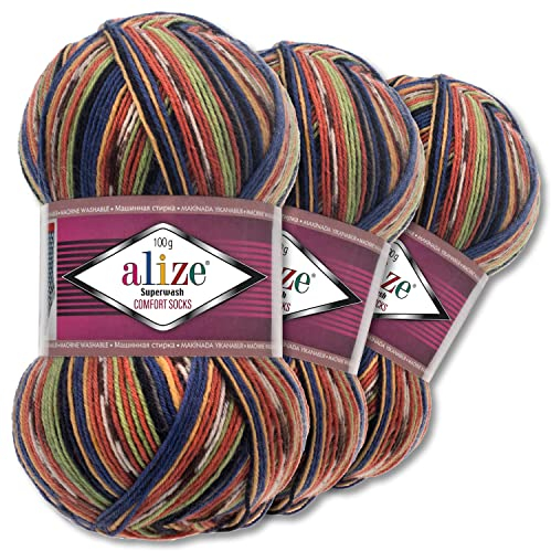 Alize 3x100g Superwash Comfort Sockenwolle 33 Farben zur Auswahl EIN-/Mehrfarbig Pullover Kleidung Wolle (2701)