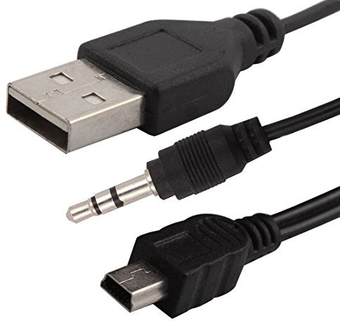 Ruilogod Audio jack 3,5 mm USB 2.0 type A mâle à Mini USB Type B mâle données Cordon Câble