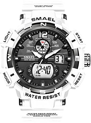 SMAEL Orologi da uomo Sport Outdoor Impermeabile Militare Orologio Data Multi Funzione Tattiche LED Face Alarm Cronometro per gli Uomini 8087, Bianco, Sportivo