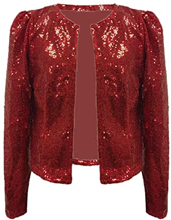 Damen Urban Pailletten Pailletten Funkelnde Cardigan Jacke Arbeitsanzüge Damen, rot, XXL