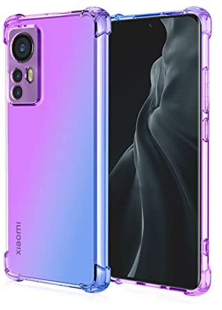 EASSGU Custodia per Xiaomi MI 12 Pro (6.67 Inches), Cover Silicone TPU Colore Sfumato Trasparente, Custodia per Telefono Antiurto e Antigraffio - Blu Viola
