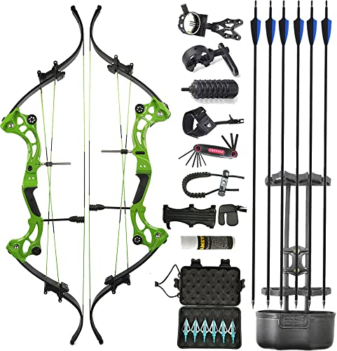 wolfman 40-55lbs Einstellbares Bogenschießen Compoundbogen Set Aldult 180FPS Recurve Bogen Pfeil Set Jagdbogen Angelnbogen Langbogen für Rechtshänder Jagd Bogenschießen Zielschießen (Grünes Jagdset)