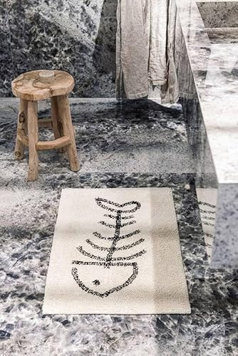 RugVista Neptun Badematte, Rechteckig, 50 x 80 cm, Natural/Schwarz | Moderne, Niedriger Stapel, Maschinenwäsche, Oeko-Tex 100, Rutschfest, Badezimmer