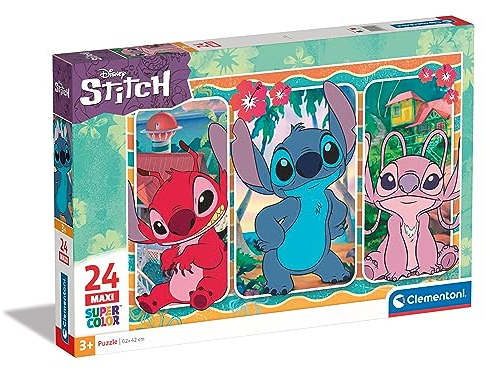 Clementoni - 24029 - Supercolor Puzzle - Disney Stitch - 24 Maxi Pieces| Jigsaw Puzzle For Kids Age 3| Puzzle Cartoon| Made In Italy