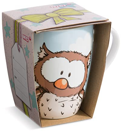 Porzellantasse Eule Oscar 310ml weiß mit Banderole - Teetasse Kaffee-Tasse Porzellantasse Henkeltasse NICI Tasse Mug mit Henkel für Kalt- und Heißgetränke, Kaffee, Tee, Milch, Kakao Tolle Geschenkidee