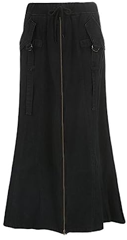 Y2k-Jeansrock für Damen, Grunge-Reißverschluss, niedrige Taille, Lange Röcke mit Taschen, 2000er-Jahre-Ästhetischer Cargo-Rock, Streetwear, wie auf dem Foto Gezeigt, M