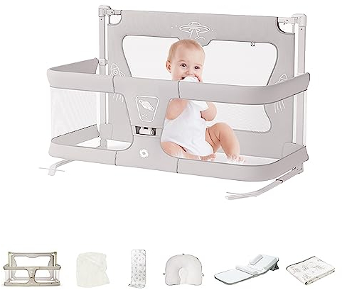 3 In 1 Beistellbett Baby,bett Für Baby,Beistellbett Baby Boxspringbett,kinderreisebett mit matratze,bett Baby,baby Laufstall, Mit Mückennetz, Sommerlicher Kühlmatte, Wickelunterlage Und Formkissen ( C