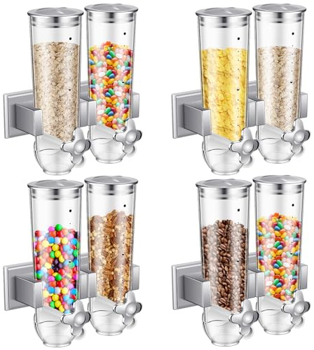Huwena 4 Sets Cereal Containers Storage,3L Each Set Wall Mounted Cereal Dispenser Dry Food Dispenser Grain Storage Dispenser for Candy Oatmeal Coffee Bean Nuts Food Container
