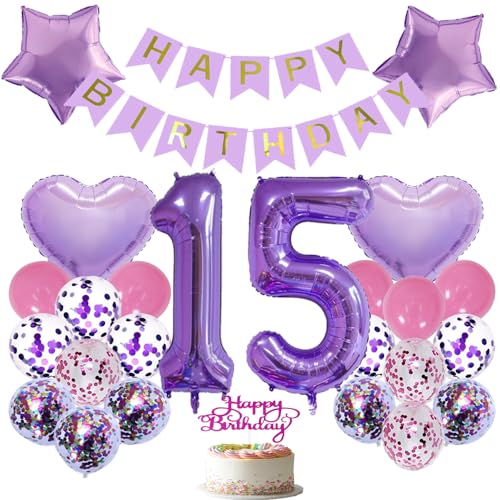 Palloncino per 15 compleanno, lilla, in pellicola, per 15 anni, decorazione per ragazze, palloncini viola, compleanno, Happy Birthday, 15 decorazioni di compleanno, per ragazze, colore viola