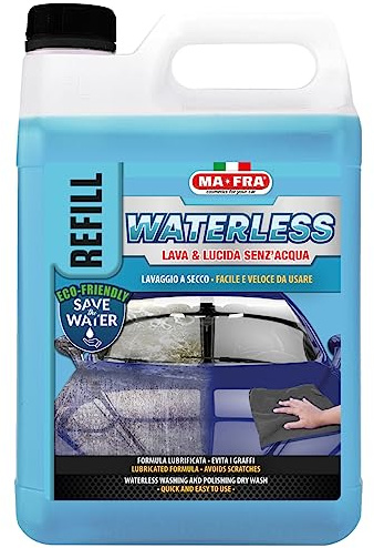 Ma-Fra, Waterless, Soluzione per Un Lavaggio a Secco Completo di Carrozzeria e Vetri Auto, Pulizia e Lucidatura Senza l'Utilizzo dell'Acqua, Formato Tanica Refill, Formato 4500ml