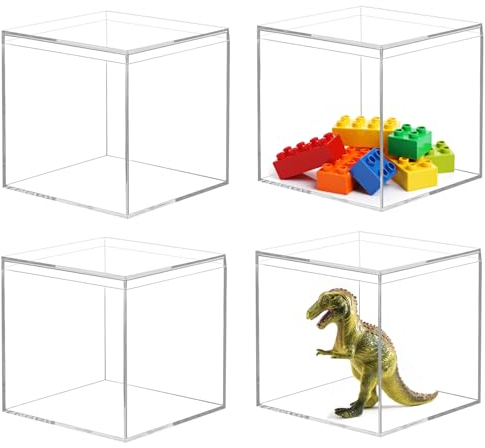 HOMURY Acrylbox mit Deckel Aufbewahrungsbox: 4 Stück Box Organizer Transparent, Quadratische Acrylbox für Schmuck, Vitrine, Aufbewahrung und Süßigkeiten Verpackung, 10 x 10 x 10 cm