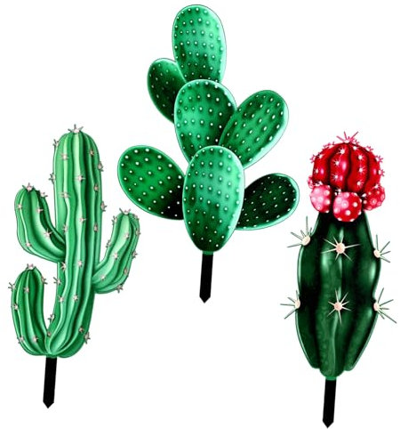BESPORTBLE 3st Kaktus-karte Pflanzenstatue Im Freien Gartenkaktus-kunst Blumengartenkunst Kaktus-gartendekorationen Kaktusgartenstecker Gartenkakteenpfahl Kaktus-dekor Metall Acryl Anlage
