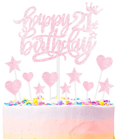 mciskin Pink Happy 21st Birthday Cake Toppers for Cake, Girls 21st Birthday Decorations,Personalised Cake Toppers for Girls,Glitter 21 Cake Topper Pink Cupcake Topper for Party Cake Decoration