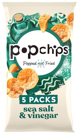 popchips - SEA SALT & VINEGAR Multipack Crisps 5 Pack Bag - Popped not fried, No artificial flavours or colours, Suitable for vegans