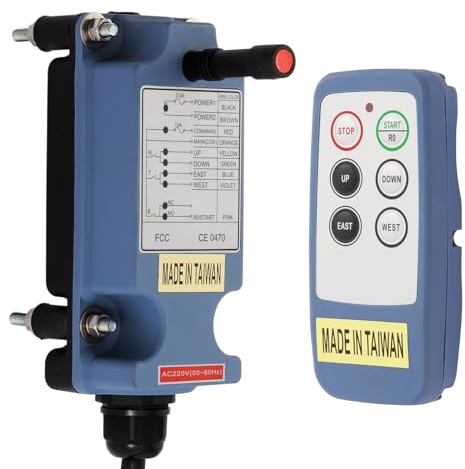 Saga-L6 Mini Telecomando per gru senza fili per gru a ponte 4 canali pulsanti Industriale Paranco elettrico Argano Radio Trasmettitore e ricevitore (1 trasmettitore 1 ricevitore, 12-24 V AC/DC)