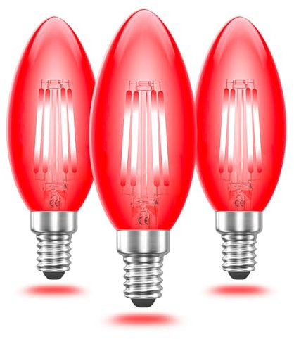 Aurahome E14 Led Light Bulb,4W Red Light Bulb Equivalent 40W Fireglow Bulb,Clear Glass C35 Red Candle Light Bulbs Small Screw,220V Red LED Filament Bulb for Halloween Christmas Party- 3Pack