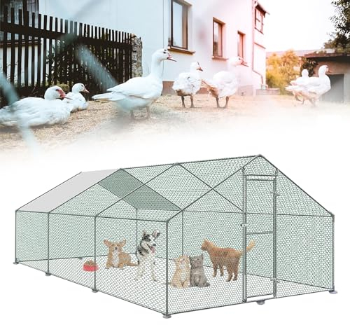 NAIZY Hühnerstall Hühner Freilaufgehege XXL 3x6x2m mit PE Sonnenschutzdach und Schloss Chicken Run Hühnergehege Hühnerauslauf für Voliere Hühner Kleintiere Ente Kaninchen