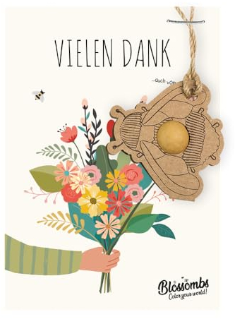 Blossombs Vielen Dank Karte mit Samenbombe - Grußkarte mit Saatbombe als Kleines Geschenk & Nachhaltiges Mitgebsel Dankeschön Geschenke Blumenstrauß Blumenmurmeln Saatkugeln - 1 Stück