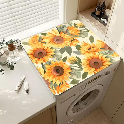 Nouiroy Tapete para lavadora, con diseño floral, para lavadora, secadora, cubierta superior, superabsorbente, para lavadora, microondas, refrigerador (jardín de girasoles)
