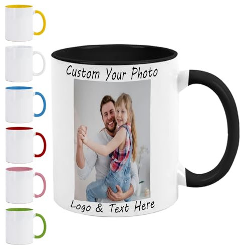 Tazas personalizadas con nombres, tazas de sublimación de 325 ml, taza personalizada con imagen, juegos de tazas de porcelana personalizadas, tazas personalizadas para padre, color negro