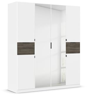 Rauch Möbel TICAO, Kleiderschrank, Farbe Weiß/Atlantic Oak, Breite 181 cm | Schrank, Mehrzweckschrank, 6-türig, Spiegel, 2 Schubladen, für Schlafzimmer, Kinderzimmer, Homeoffice, Garderobe, Flur