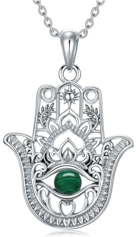 ROMANTICWORK Hamsa Hand Kette 925 Sterling Silber Malachit Evil Eye Anhänger Halskette Hand der Fatima Schmuck Geschenke für Damen