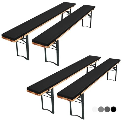 Pesonlook 4er Set Bierbankauflage für Bierzeltgarnitur Bankauflage mit Reißverschluss 220x25x3cm waschbar Bierbankauflagen Polsterauflage für Biertisch und Partyzelt Set (Schwarz, wasserabweisend)