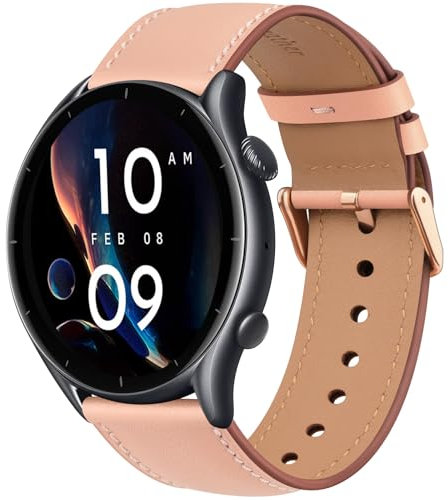 Amzpas Bracelet pour Huawei Watch GT2 / GT 2 Pro 46mm, 22mm Remplacement en Cuir Bracelet Femme Homme Compatible avec GT3 / GT 3 Pro/GT 2e, Rose