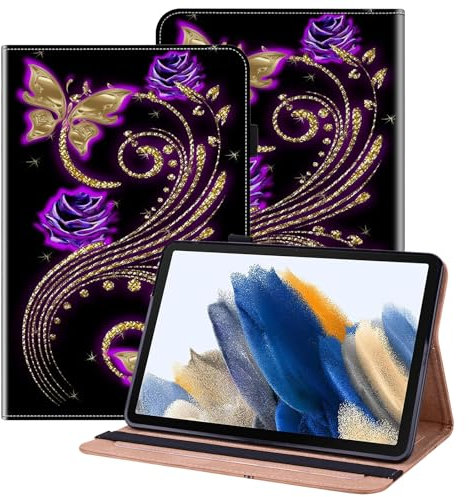 BOLELAW Hülle für Samsung Galaxy Tab S7 2020/Tab S8 2022 11 Zoll PU Leder Folio Case mit Stifthalter Kartenschlitz Standfunktion Klapphülle für Galaxy Tab S7 Tablet Hülle, Lila Blume & Kingdee
