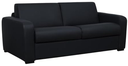 Vente-unique-Schlafsofa mit Matratze 4-Sitzer - Matratze 14 cm - Leder - Schwarz - Bevis