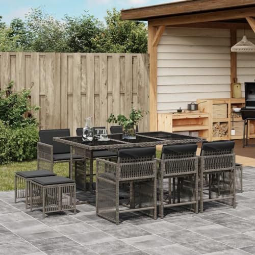 Keyroto Rattan Sitzgruppe für 10 Personen, Gartenmöbel Polyrattan, Gartentisch mit 10 Stühlen & Kissen, Gartengarnitur Sitzgarnitur, Essgruppe Outdoor Terrasse Grau Type-8