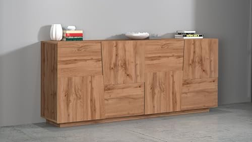 möbelando Sideboard >Bitonto< in Wotan Eiche Dekor - 200x86x44cm (BxHxT)
