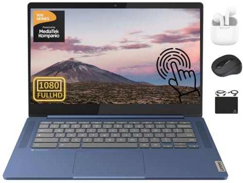 Lenovo Chromebook Slim Thin Light Laptop Student Business 2024, touchscreen FHD da 14 pollici, 8-Core MediaTek Kompanio 520, 4 GB di RAM, 128 GB (64 GB eMMC+64 GB Card), WiFi 6, ore lunghe, sistema