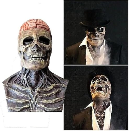 Halloween Maske,Halloween Deko Totenkopf Maske mit Beweglichem Kiefer,Grusel Maske,Realistischer Latex-Helm,Skelett Maske Für Cosplay Halloween Party Totenkopf Kopfbedeckung (Rote Gehirnblume)