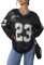 GORGLITTER Women's Jersey T Shirts Graphic V Neck Long Sleeve Oversized T Shirt Sheer Vintage Streetwear Top, Black, M