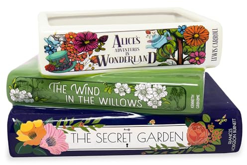 Steel Mill & Co Original Small Decorative Book Shape Planter, Ceramic Planter for Home Decoration, Cute Bookshelf Accent, Unique Planter for Book Lovers, Alice/Wind in