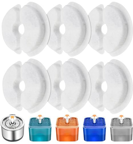Eckerdromk Filtre Fontaine à Eau pour Chat, 6 Pieces Cat Filtres de Rechange de Fontaine d'animal Familier pour Fontaine de Chat 2L & 2.5L avec Charbon Actif & Résine Contriple Filtration