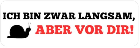 Ich bin zwar langsam, aber vor dir!- Auto Aufkleber mit Spruch | Wasserfeste Vinyl Aufkleber | Lustiger Aufkleber für Autos, LKWs, Vans, SUVs, Wände, Fenster, Laptops und Notizbücher